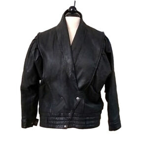 VINTAGE 90s Y2K  Black Leather Jacket Motorcycle  Coat Moto Biker